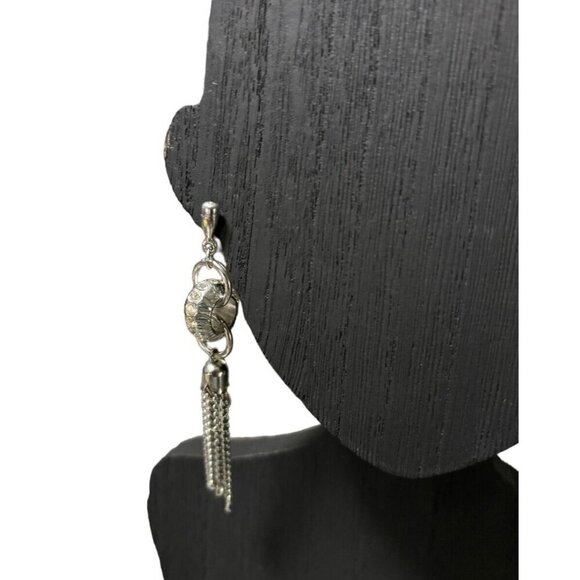 Silver Tassel And Rhinestone Dangle Drop Pierced Earrings - Picture 7 of 8